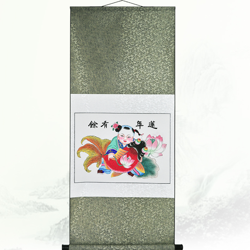  Tianjin Yangliu Youth painted lotus more than a year Classic hand-painted axis painting Business gift pendant wall hanging object