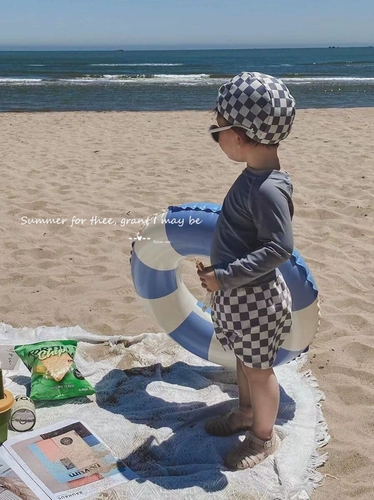 Брендовый детский купальник для мальчиков, раздельные шахматы, лонгслив, штаны для плавания, защита от солнца