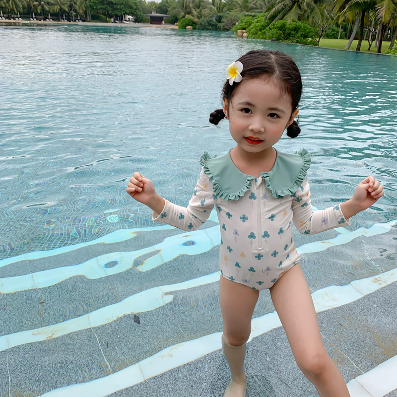 Children's swimsuit Girls ' long sleeve little princess Korean ins one-piece Western style infant small middle child girl swimsuit