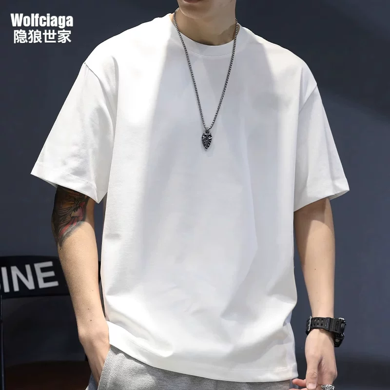 Мужская хлопковая белая базовая футболка с круглым воротником, основа тела, свободного кроя с короткими рукавами, oversize
