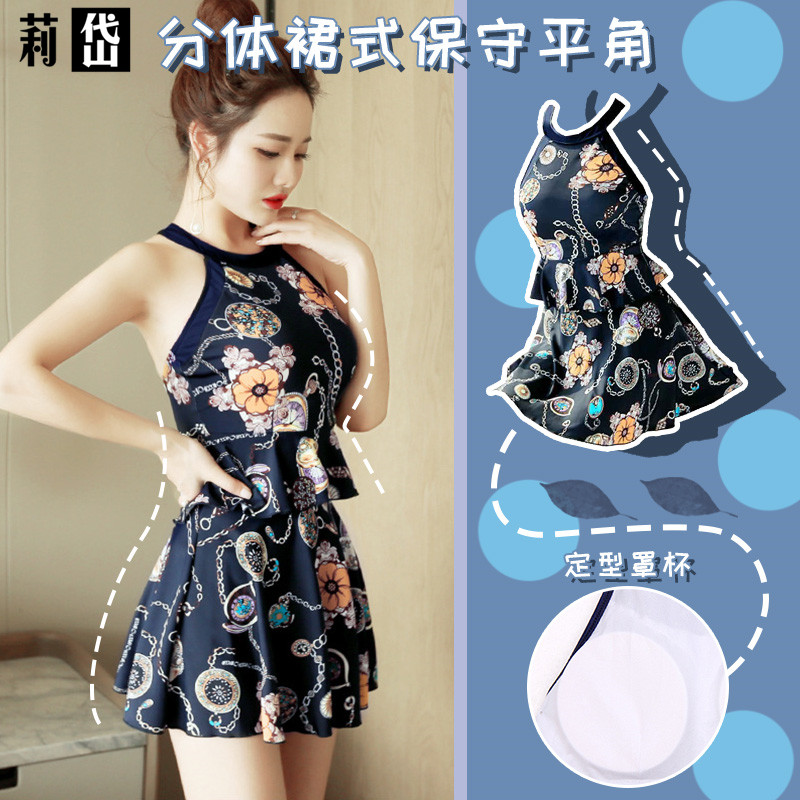 Li Dai 2020 new swimsuit women's two-piece skirt conservative flat angle cover belly thin gathered Korean hot spring swimsuit