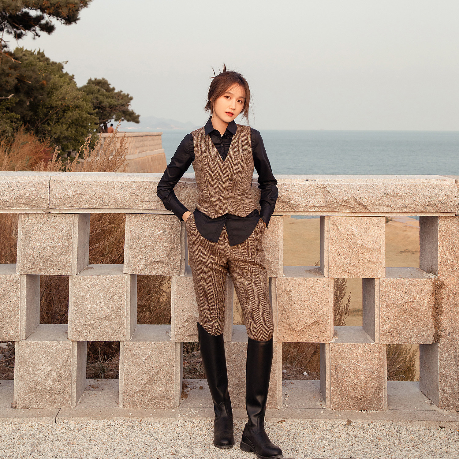 Gross pants children Spring and autumn 2021 New retro Inlan wind display slim 100 hitchhiking Harun high waist pants