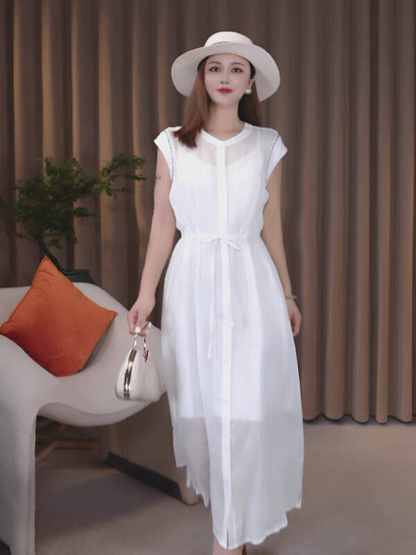44-5030 French Design Waist-Cinching High-End Elegant Long Dress O4 44-5030 French Design Waist-Cinching High-End Elegant Long Dress O4