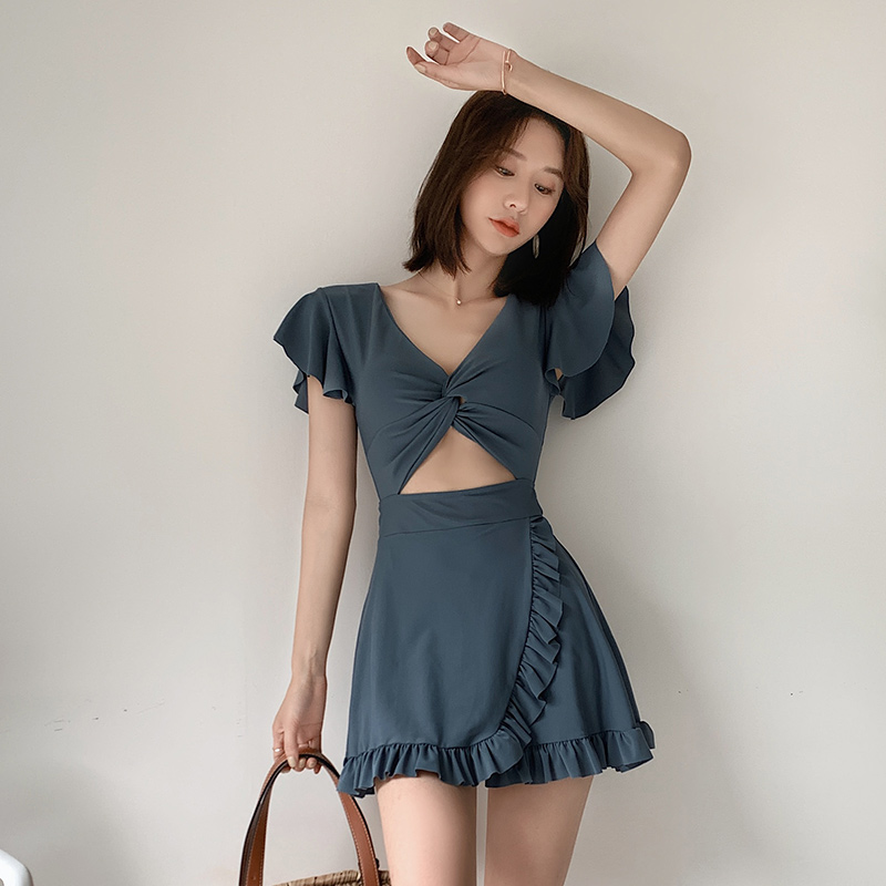 Spa Dorsal Foreign Pie Swimsuit Woman's Skirt Style Conservative Veil slim student 2020 New South Korea Ins Wind