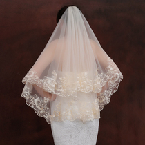 Bride Champagne multi-layer with hair comb Korean travel photo long and short tail tail shiny Super fairy female