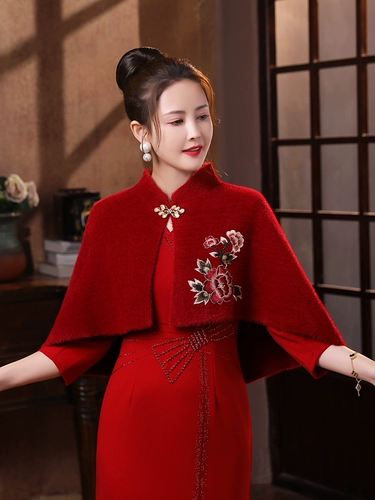 Ципао, накидка, плащ, куртка, красное короткое свадебное платье для матери для невесты