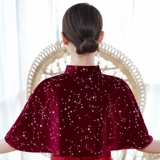 Осенняя накидка, ципао для матери, бордовый короткий плащ, элегантный кардиган, в западном стиле