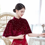 Осенняя накидка, ципао для матери, бордовый короткий плащ, элегантный кардиган, в западном стиле