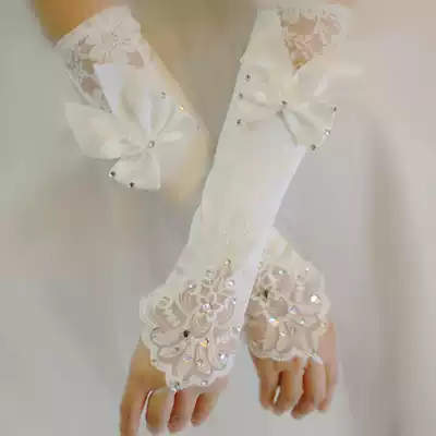 Wedding gloves, bride gloves, new long gloves, lace yarn, bow gloves, spring and summer wedding gloves women