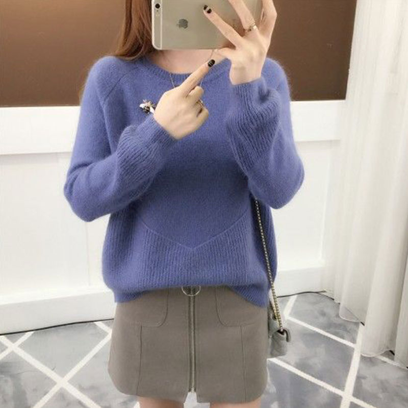 毛衣女宽ξ 松外穿圆领针织衫打底衫