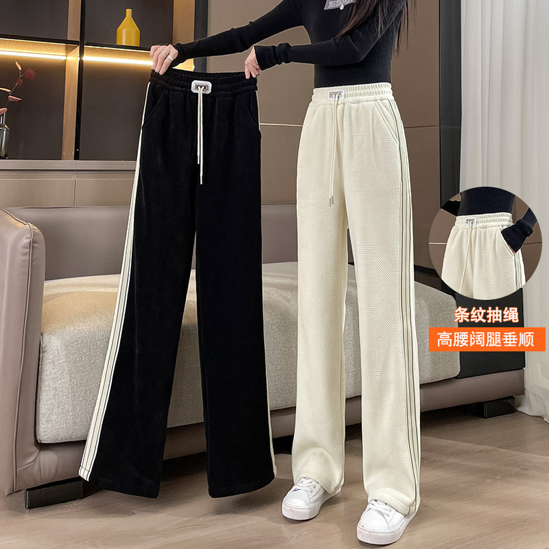 Lamb Wool Sweatpants for Women, Winter 2026 New Popular Style, Fleece-Lined and Thickened Chenille Wide-Leg Pants for Women, Autumn and Winter