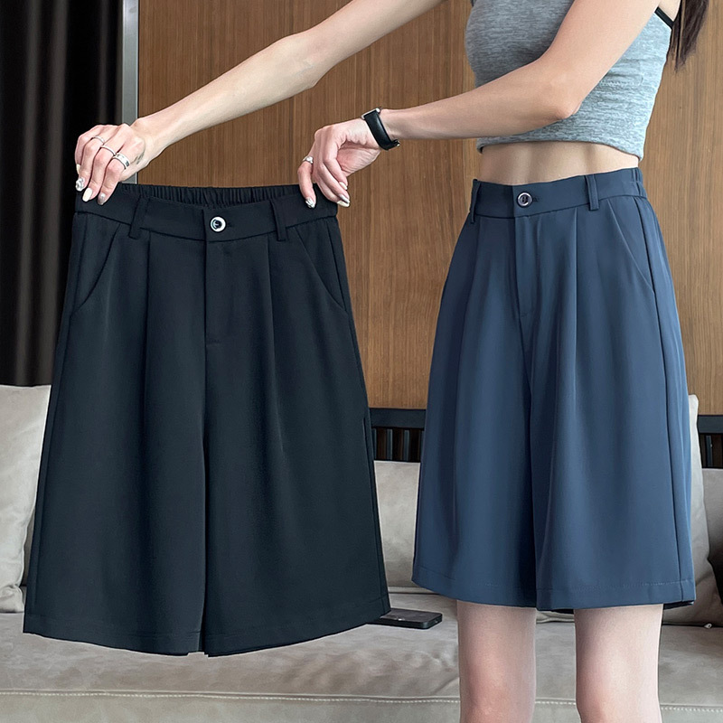 Women's Suit Shorts 2026 New Summer Thin Loose Straight-Leg Five-Point Pants Women's Ice Silk Wide-Leg Pants Casual Mid-Length Pants