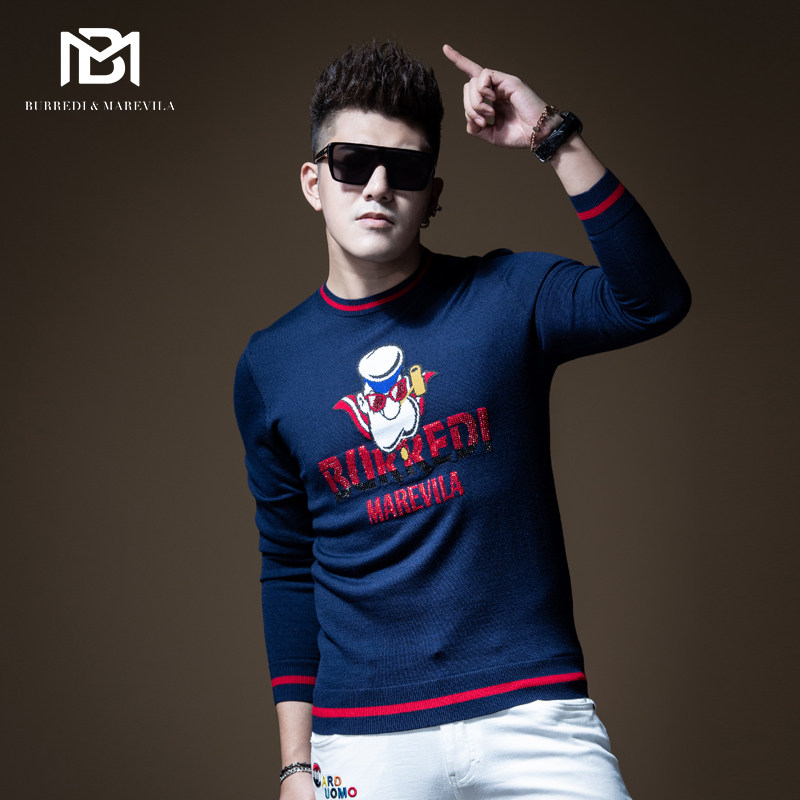 BM Men's Round Collar Knit Goat Sweatshirt Vigorously Sailor Jacquard Bronzed LETTER STRIPED SWEATER MANS TIDE PORT