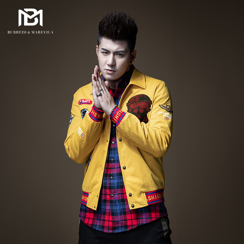 BM Men's Alphabet Embroidered Sequin Jacket Flap Jacket Male Tide Card Casual European And European Street Retro Blouse Autumn