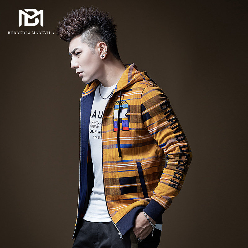 BM Men's Alphabet Embroidery Tandem Hat Casual Cardiovert cotton T jacket male plaid jacket Chauffins Chains Inn Port Wind