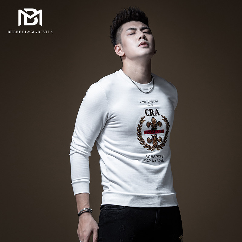 BM Men Bright Sheet Letters Thick Cotton T Male Round Neck personality Fashion hip-hop slim Loose Long Sleeve Jacket Spring