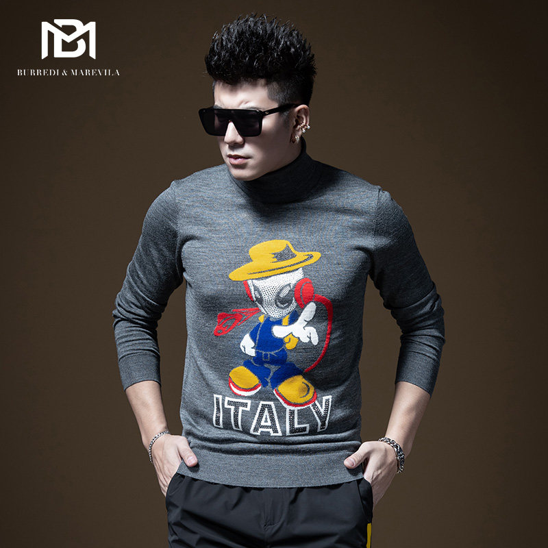 BM men's bottoming shirt autumn and winter alien hot drill turtleneck cartoon sweater men's ins Hong Kong style self-cultivation tide brand Korean version