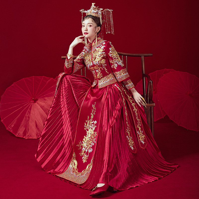 Xiuhe Dress Bride 2021 New Chinese Xiuhe Wedding Toast Dress Winter Large Size Pregnant Women Hexiu Dress Skinny