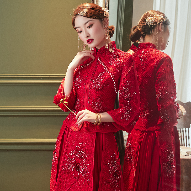 Red suhe traditional wedding dress, 2020, Chinese style, 2021 collection Red suhe traditional wedding dress, 2020, Chinese style, 2021 collection