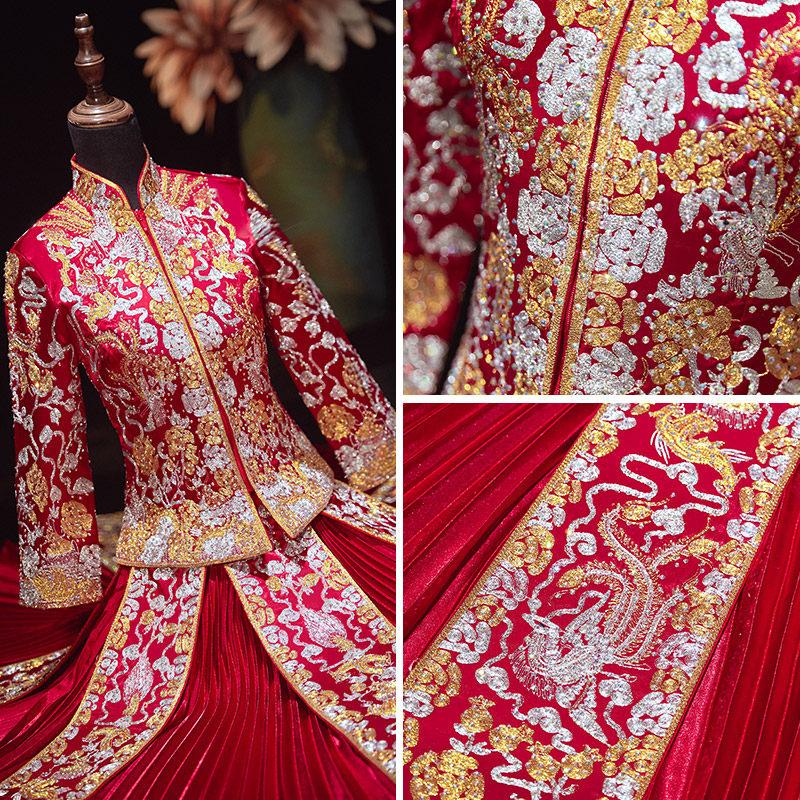 Xiuhe clothing bride 2020 new Chinese bridal clothing Xiuhe Longfeng hanging wedding dress gold embroidery show kimono female