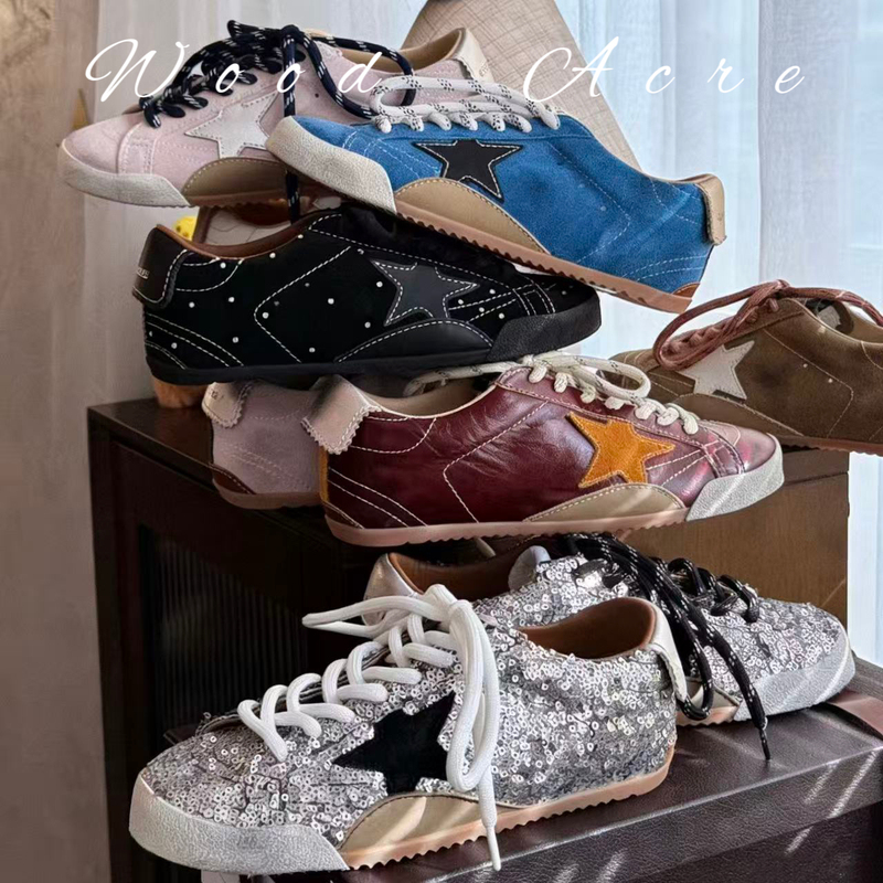 2025 New Black Warrior Star Dirty Shoes Black Suede Handmade Rhinestone Flat Versatile Casual Dirty Shoes