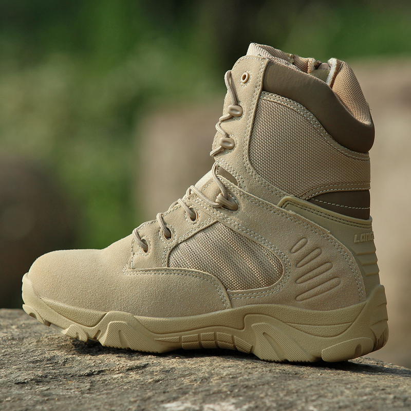 High-cylinder waterproof desert combat boots Men's winter ultra light work training boots wear resistant anti-slip tactical boots Black Army fan shoes