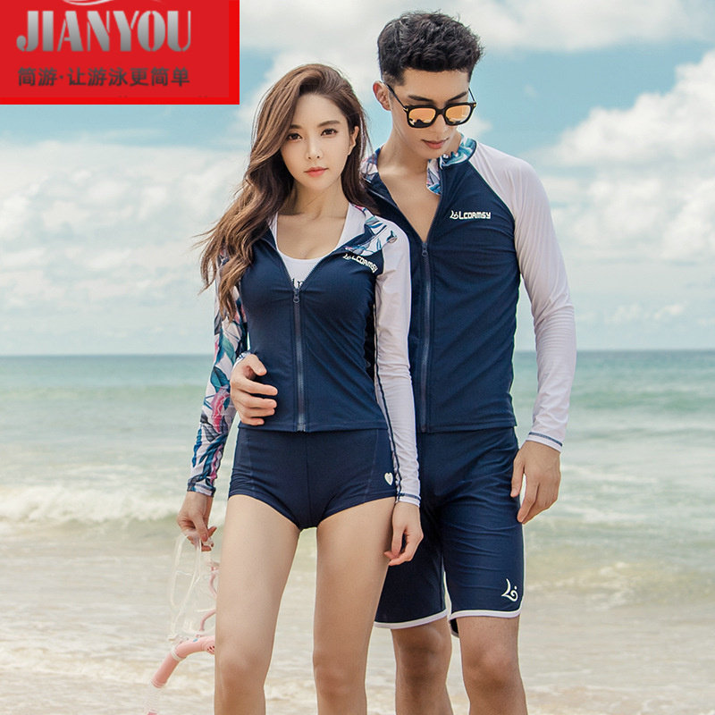 Diving Suit Woman Two-piece Long Sleeve Swimsuit Conservative Slim Sun Speed Dry Man Swimsuit Pants Lovers Suit Korea