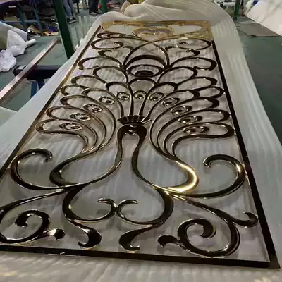 Brushed rose gold stainless steel partition screen Aluminum carving hollow lattice entrance Titanium alloy carving laser relief customization