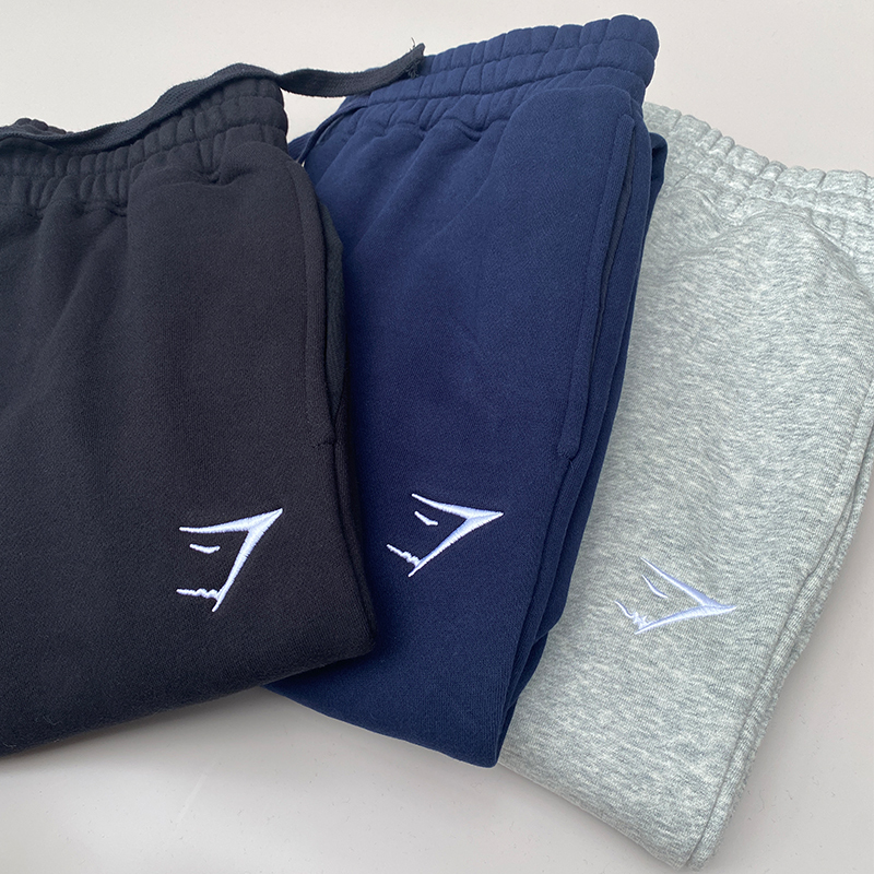Autumn and Winter Fleece-Lined Fitness Sweatpants Shark Crest Jogger Pants for Men, Elastic Cotton, Loose Fit, Breathable, Large Size