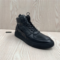 Clearance treatment 19 autumn new leather mens shoes casual flat elastic band flat non-slip comfortable high Board Shoes