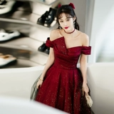 Бордовое вечернее платье, летняя юбка, открытые плечи, изысканный стиль