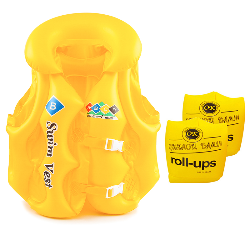 Yellow + Arm Ring & 2-Piece SetXinhang   children life jacket   buoyancy inflation vest   child Swimsuit Drowning prevention Vest   Beginner Swimming equipment