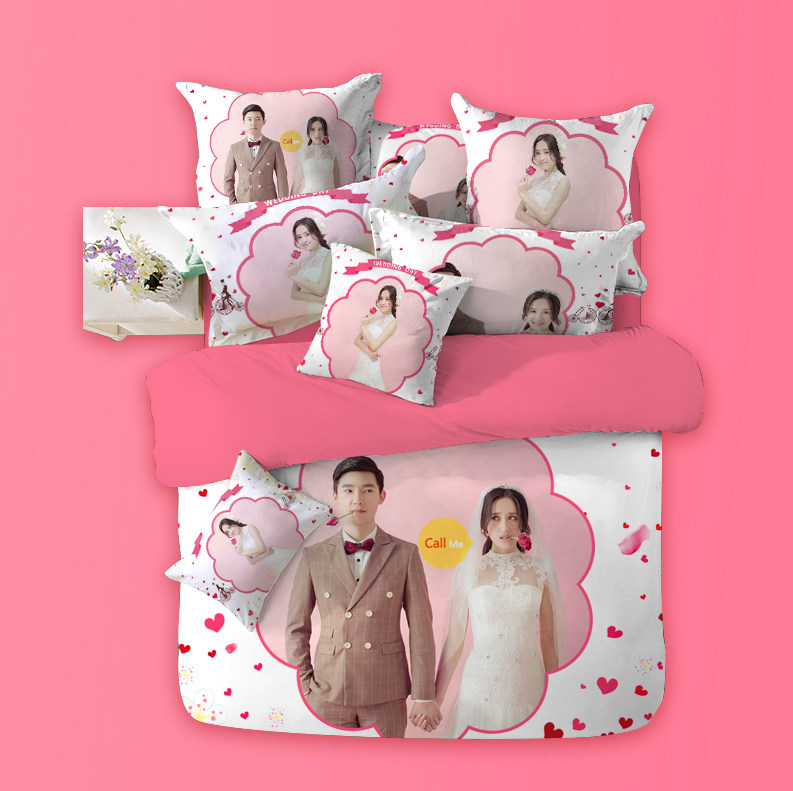 DIY to map custom personalized custom grinding ins Private custom quilt cover four-piece set Couple love custom gift