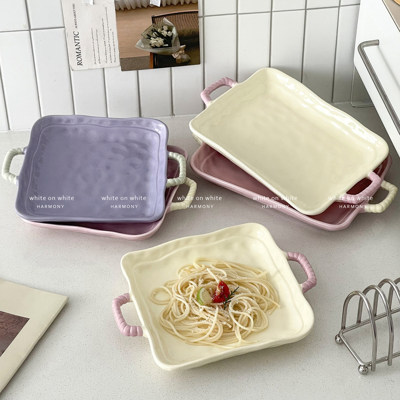 Beautiful Plate 2025 New Dumpling Tray Ceramic Dish Plate Double Ear Plate Fruit Salad Plate Dessert Pasta Plate Beautiful Plate 2025 New Dumpling Tray Ceramic Dish Plate Double Ear Plate Fruit Salad Plate Dessert Pasta Plate
