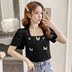 tay áo ngắn bướm t-shirt nữ 2020 mới phong cách nước ngoài áo eo thời trang loose-fitting voan đầu nữ 