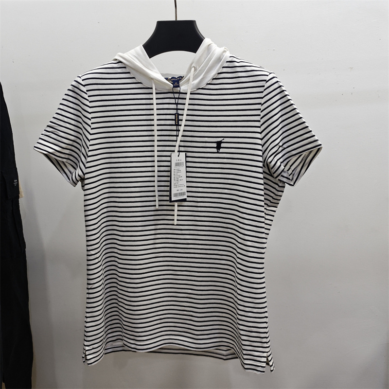 Polowalk Women's Summer Age-Reducing Striped Hooded Short-Sleeve T-Shirt At9W32E21031 Tag Price 1290