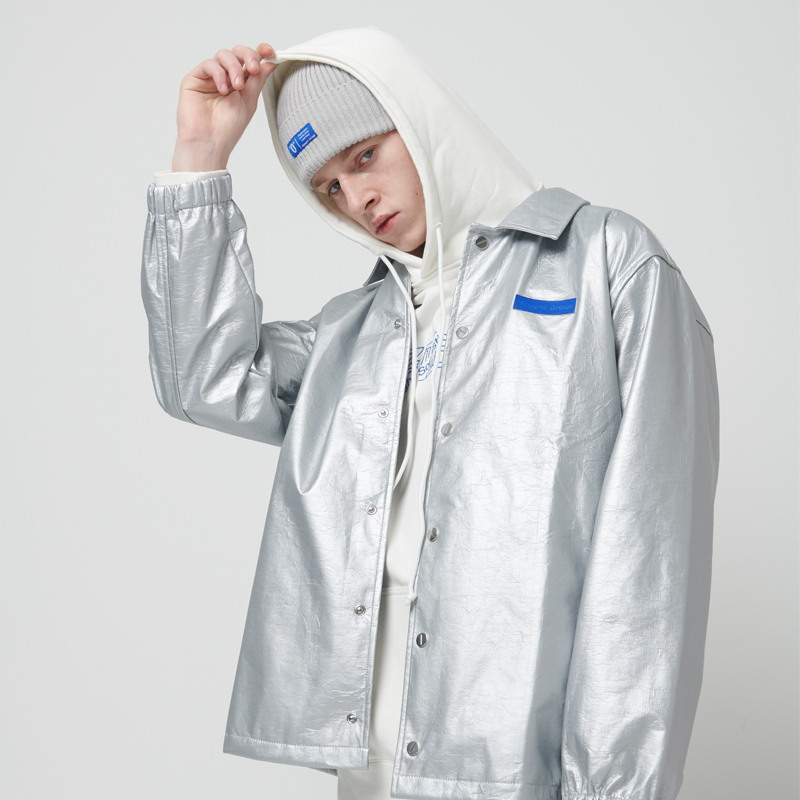 Nought Group Trendy Silver Dupont Pleated Paper-Like Windproof and Rainproof Composite Fabric Coach Jacket