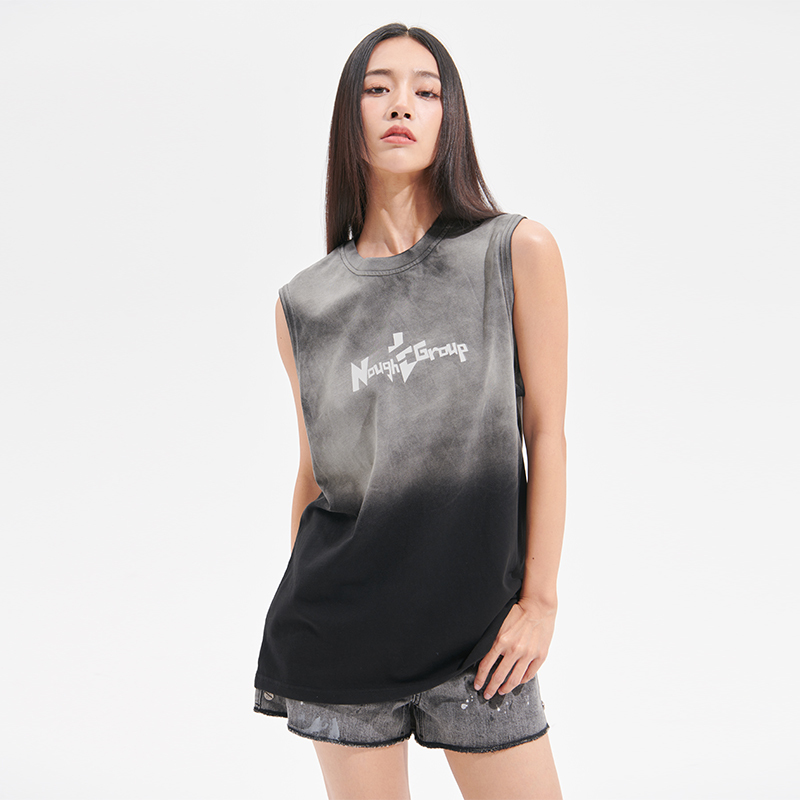 Nought Group Summer Gradient Washed Tie-Dye Vest Vintage Style Trendy Basic Sleeveless Tank Top T-Shirt