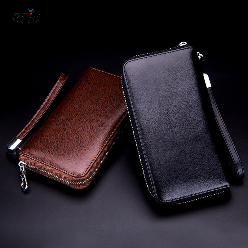 Real Leather Long Version Wallet Business Men's Hands With Bag Zero Money Pull Chain Large Capacity Mobile Phone Bag Lady Hands Grab Bag Money Clip