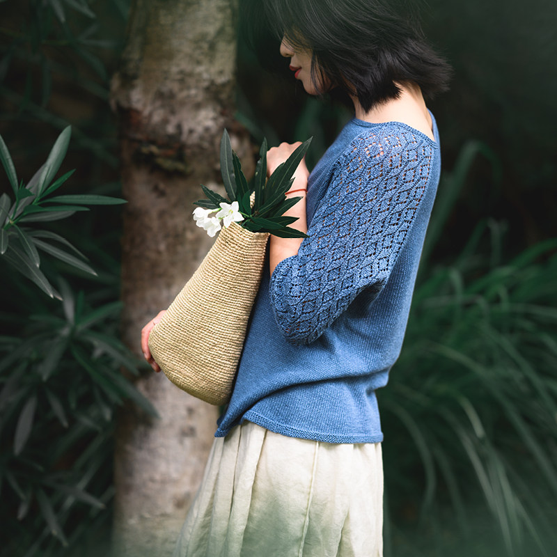 Cloud Mission NO 44 Blue Lotus Chinese Sleeves Stick Hand Knitted Diy Wool Wire Material Bag Pure Cotton with Tutorials