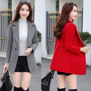Áo khoác len nữ ngắn nam trong phần dài dày mùa thu đông 2017 phiên bản Hàn Quốc của thắt lưng thời trang hai mặt len ​​lớn