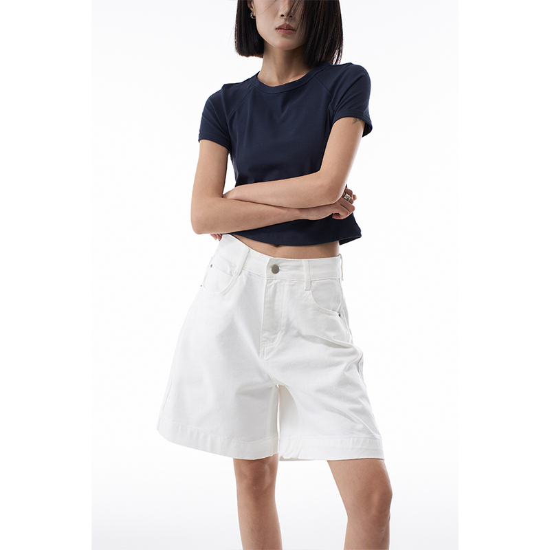 Agua Niche Vintage Washed High-End Denim Shorts for Women, Summer Slimming Straight-Leg Knee-Length Shorts, Retro Mid-Length Shorts, Hot Pants