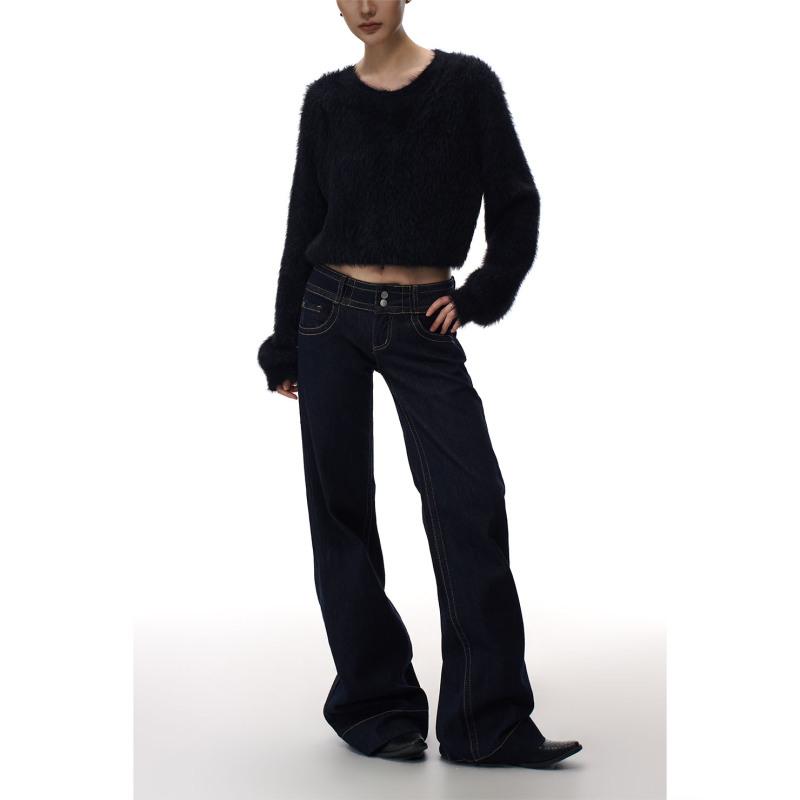 Agua Denim Original Color Straight-Leg Low-Rise Jeans for Women, New Spring Style, American Retro Slim-Fit Narrow Long Pants