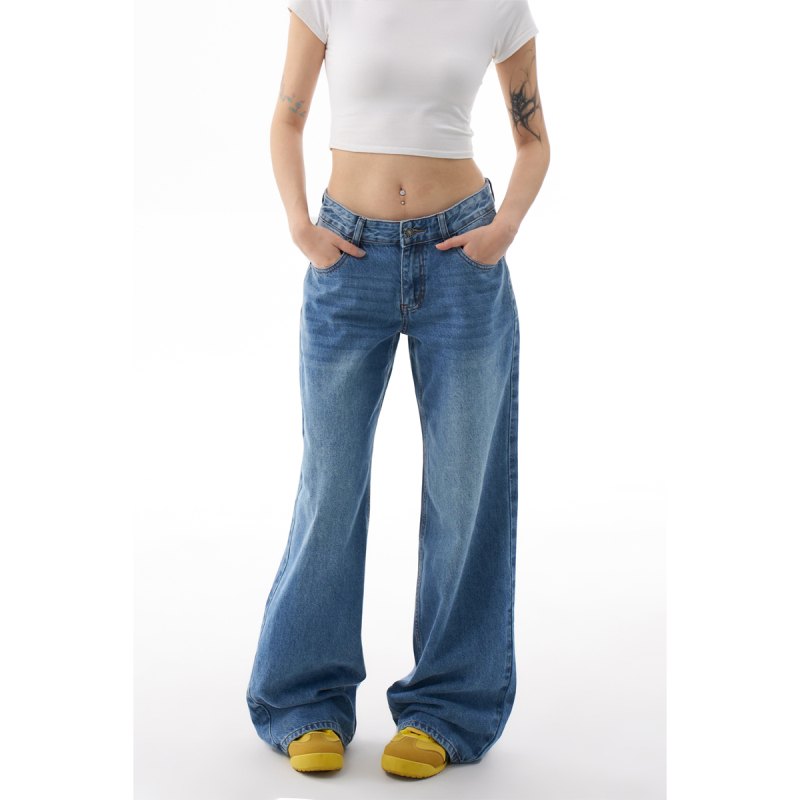 Agua Women's Jeans Spring New Style Loose Low-Waist Casual Fashion Star Patch on the Back Wide-Leg Floor-Length Pants