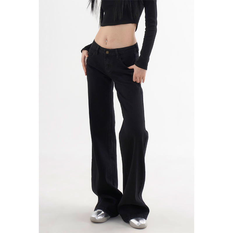 Agua American Style Low-Waist Straight-Leg Jeans for Women 2026 Spring New Black Slimming Floor-Length Pants