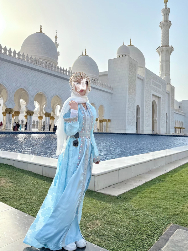 Moroccan Travel Outfit, Women's Robe, Turkish Photo Dress, Blue Vacation Long Dress