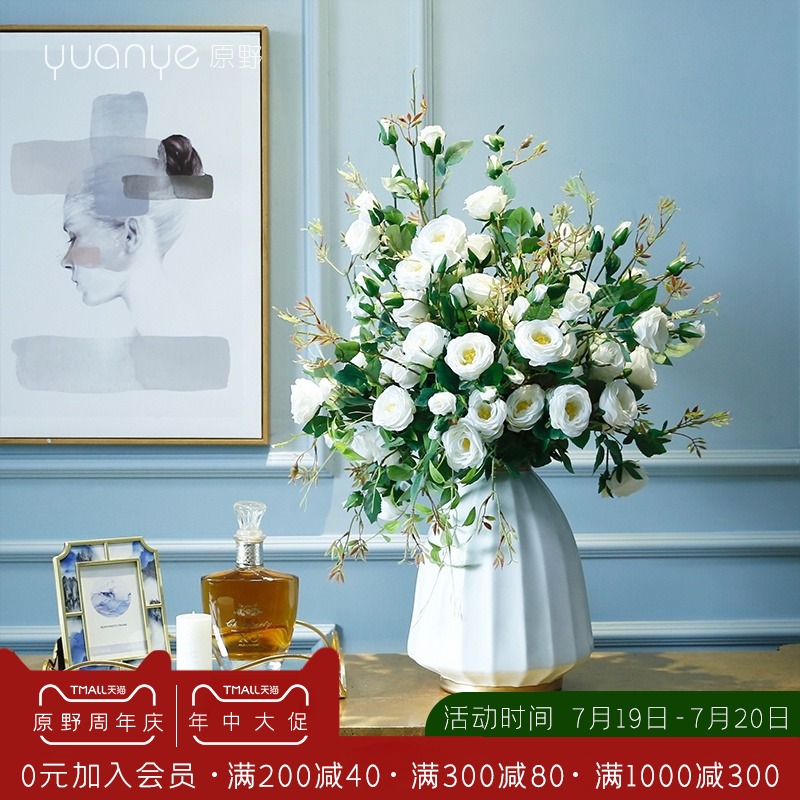 Simulation rose single pink fake flower with vase decoration purple silk flower wall red table decoration flower