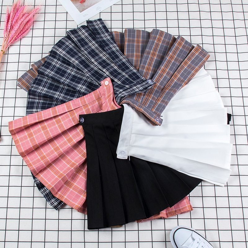 Plaid pleated skirt women without panties high waist unlined skirt without safety pants a-line fart curtain short skirt