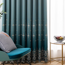 2021 new full shading curtain cloth Rod a complete set of non-perforated installation living room bedroom short window screen curtain