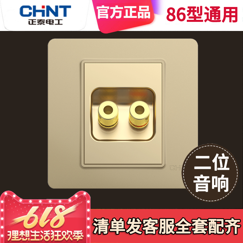 Zhengtai Champagne Gold Sound Socket Panel 86 Type of concealed Two-link sound Two-head sound box wall plug-in speaker connector